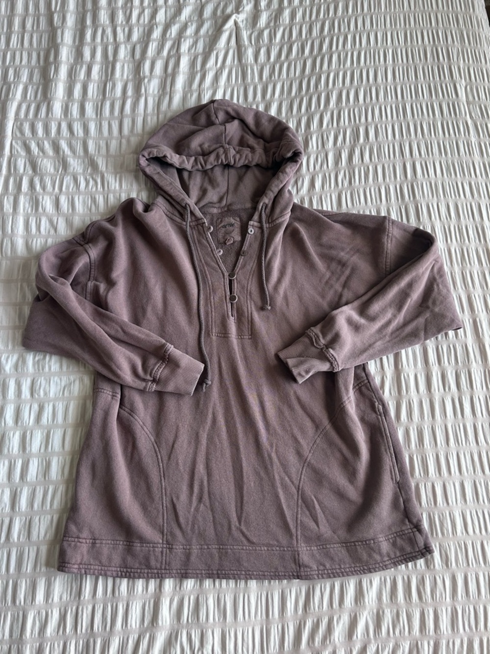 Aerie Brown Henley Pullover Oversized Hoodie w/ Buttons (XS)
